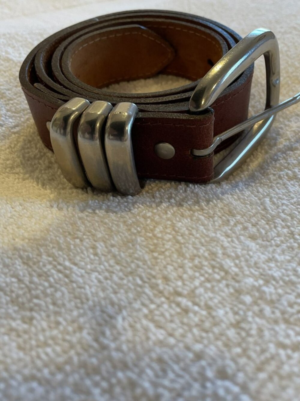 L.Chessler Vintage Brown Leather Belt with Silver Buckle and Loops